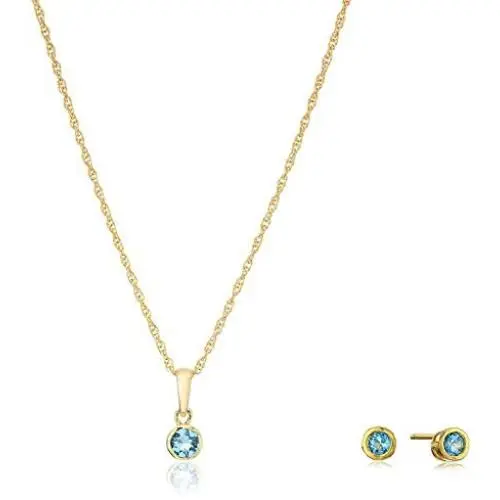 Dainty 925 Sterling Silver Gemstone Birthstone Petite Stud Earrings and 16'' Pendant Necklace Jewelry Set Dainty 925 Sterling Silver Gemstone Birthstone Petite Stud Earrings and 16'' Pendant Necklace Jewelry Set