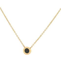 KLKE 14K Gold Necklaces for Women, Dainty Choker Necklace Gift Black Onyx Round Pendant Stainless Steel Necklaces for Girls