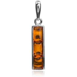 Sterling Silver Amber Rectangular Pendant Chain 18 Inches