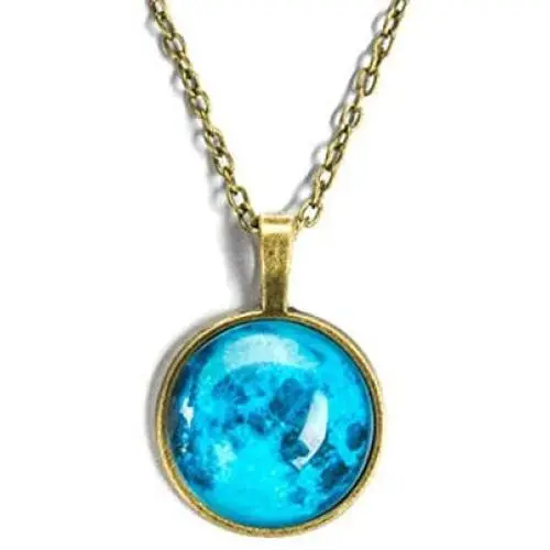JczR.Y Time Gem Star Luminous Charm Starry Sky Glass Cabochon Pendant Necklace Glow in Dark for Women Girl Christmas Party Jewelry