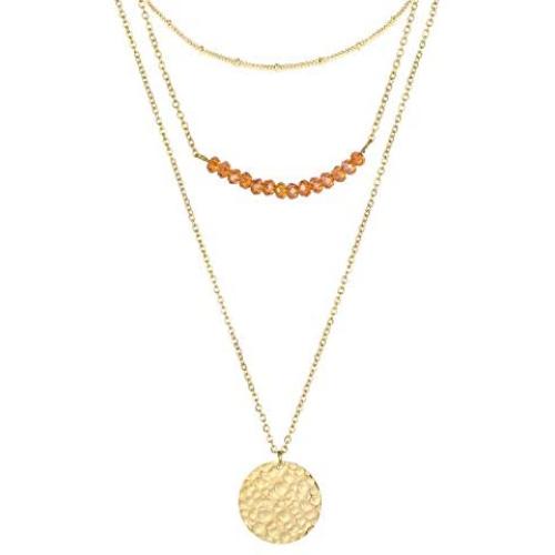 michooyel Layered Gold Necklace Moon Hammered Bar Infinity Disc Pendant Necklace Minimal Simple Dainty Jewelry for Women Girls