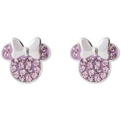 Disney Minnie Mouse Birthstone Jewelry for Women and Girls, Sterling Silver Pave Crystal Stud Earrings