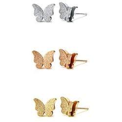 Lenias Stainless Steel Butterfly Pendant Necklace and Tassel Stud Earrings for Women Girls Rose Gold Silver Cute Charm Fashion Animal Jewelry Gifts