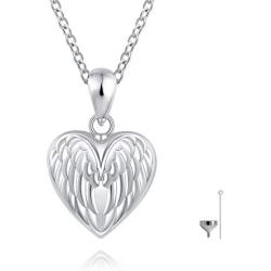 Jinlou Angel Wings Urn Necklace for Ashes Sterling Silver Forever in My Heart Cremation Jewelry for Women