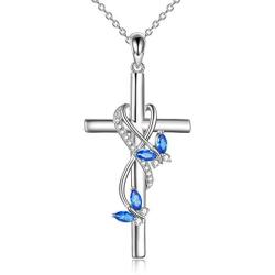 POPLYKE Butterfly Cross Necklace 925 Sterling Silver Cross Pendant Necklace for Women Girls Butterfly Jewelry Gifts