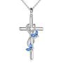 POPLYKE Butterfly Cross Necklace 925 Sterling Silver Cross Pendant Necklace for Women Girls Butterfly Jewelry Gifts
