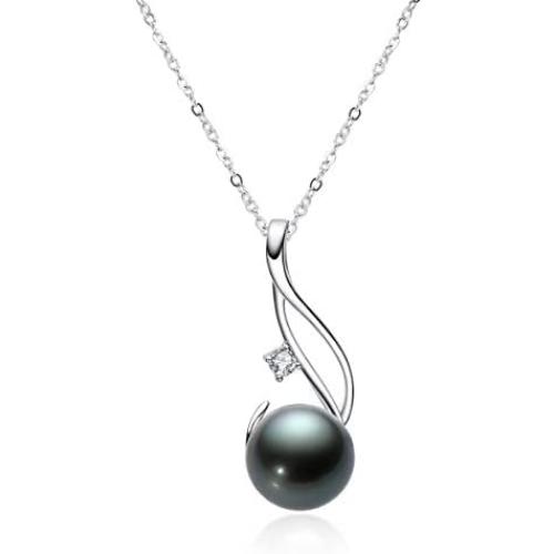 Black Pearl Necklace Tahitian Cultured Pearl Pendant Twist Design 9.5-10mm Sterling Silver Pearl Jewelry Gifts for Women Wife Mom Daughter Christmas