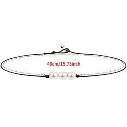 Blulu Single Pearl Choker Necklace 3 Bead Necklace Single Gemstone/Turquoise Choker and Blue Turquoise Necklace on Leather Cord for Women Girl,4 Pieces(Pearl and Turquoise)