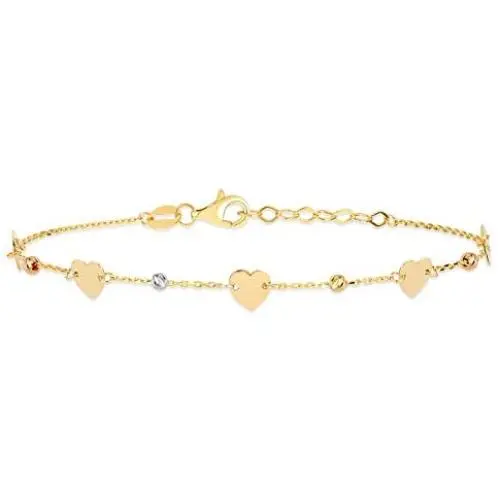 GELIN 14k Solid Heart with Beaded Balls Station Link Chain Bracelet - Gold Bracelet for Women GELIN 14k Solid Heart with Beaded Balls Station Link Chain Bracelet - Gold Bracelet for Women