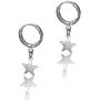 Mini Star Moon Dangle Silver Small Hoop Earrings Crescent Round Circle Geometry Pendant Earrings Punk Hip Hop Simple Small Cartilage Sleeper Hoops Loops Cute Jewelry for Women Teen Girls