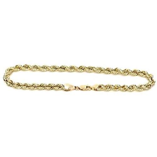 Bracelet Real 10K Yellow Gold Hollow Rope Men and Women 5.0mm, 7'' to 10''