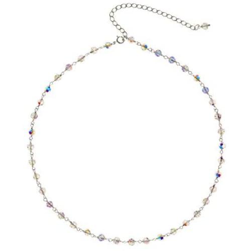 Aurora Borealis 4 MM Choker Necklace Made with Swarovski Crystals, 14'' + 3'' extender