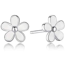 Cherry Blossom Charm Stud Earrings Sterling Silver with Crystal Enamel & Pink Flower Charm for Women Girls Fashion Fine Jewelry