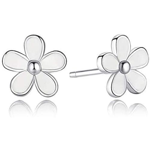 Cherry Blossom Charm Stud Earrings Sterling Silver with Crystal Enamel & Pink Flower Charm for Women Girls Fashion Fine Jewelry