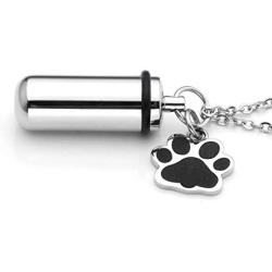 Jovivi Personalized Custom Stainless Steel Pet Puppy Dog Paw Charm Cylinder Urn Necklace Keychain for Ashes Memorial Keepsake Pendant Cremation Jewelry with Filler Kit and Box