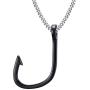 HUANIAN Jewelry Mens Stainless Steel Fishhook Fish Hook Pendant Necklace with 24'' Chain