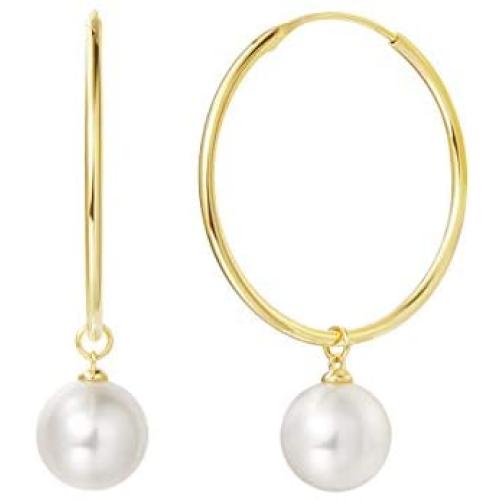 FANCIME White/Yellow Gold Plated 925 Sterling Silver Dangle Drop Pearl Endless Hoop Earrings Dainty Fine Jewelry For Women Girls