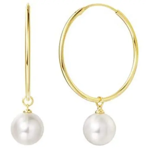 FANCIME White/Yellow Gold Plated 925 Sterling Silver Dangle Drop Pearl Endless Hoop Earrings Dainty Fine Jewelry For Women Girls