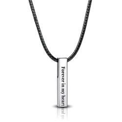 Vertical Bar Urn Necklace for Men - 925 Sterling Silver Cube Bar Pendant Necklace Memorial Cremation Ashes Jewelry Gift for Loss of Loved Ones