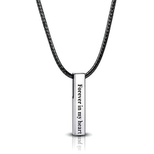 Vertical Bar Urn Necklace for Men - 925 Sterling Silver Cube Bar Pendant Necklace Memorial Cremation Ashes Jewelry Gift for Loss of Loved Ones
