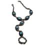 TFJ Women Fashion Jewelry Hand Chain Metal Bracelet Slave Ring Turquoise Blue Ethnic Antique Silver