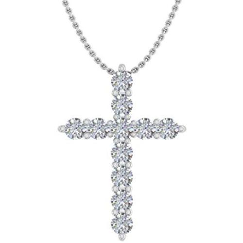 1/2 Carat Diamond Cross Pendant Necklace in 14K White Gold (Silver Chain Included)