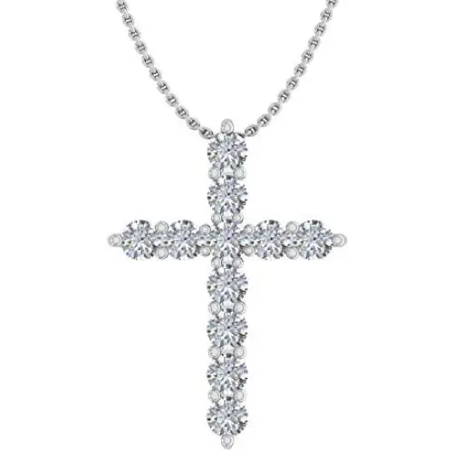 1/2 Carat Diamond Cross Pendant Necklace in 14K White Gold (Silver Chain Included)