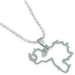 Stainless Steel Venezuela Map Pendant Necklace Venezuelan Jewelry (Silver)