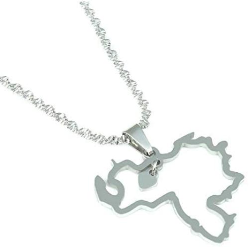 Stainless Steel Venezuela Map Pendant Necklace Venezuelan Jewelry (Silver)