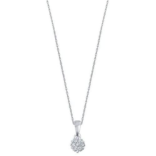1/6 ct Round White Natural Diamond 10K Yellow White Gold 7 Stone Diamond Flower Pendant Necklace for Teens Womens