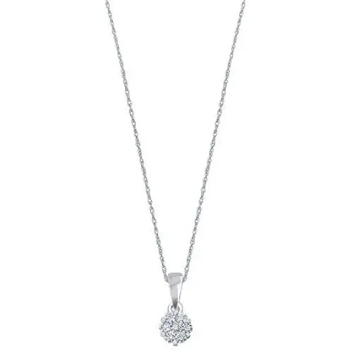 1/6 ct Round White Natural Diamond 10K Yellow White Gold 7 Stone Diamond Flower Pendant Necklace for Teens Womens