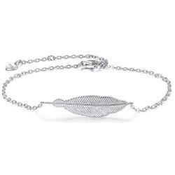 EVER FAITH 925 Sterling Silver Gift Jewelry Lucky Simple Leaf Feather Link Bracelet for Women, Girls