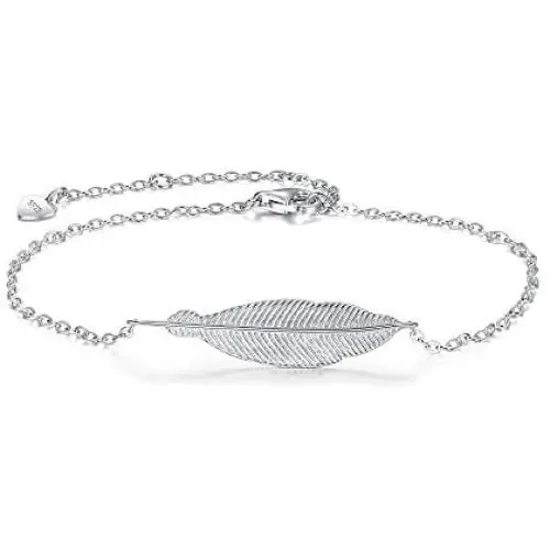 EVER FAITH 925 Sterling Silver Gift Jewelry Lucky Simple Leaf Feather Link Bracelet for Women, Girls EVER FAITH 925 Sterling Silver Gift Jewelry Lucky Simple Leaf Feather Link Bracelet for Women, Girls