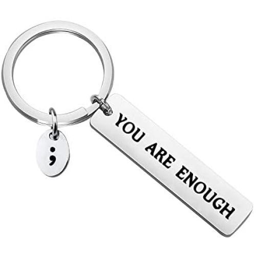 BAUNA Semicolon Keychain You are Enough Suicide Prevention Gift Mental Health Jewelry Depression Suicide Awareness Inspirational Gifts