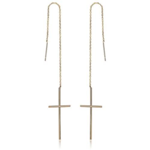 Epinki Gold Plated Earrings, Womens Long Chain Cross Threader Dangle Earrings