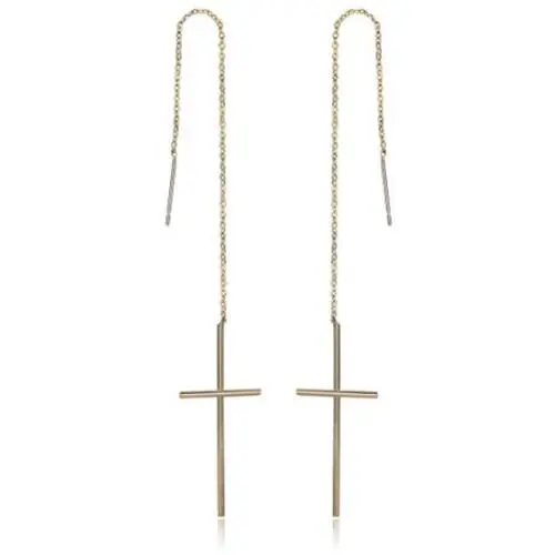 Epinki Gold Plated Earrings, Womens Long Chain Cross Threader Dangle Earrings Epinki Gold Plated Earrings, Womens Long Chain Cross Threader Dangle Earrings