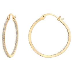 PAVOI 14K Gold Plated 925 Sterling Silver Post Cubic Zirconia Hoop Earrings 30/15mm