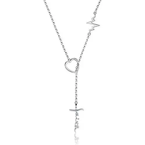Sterling Silver Faith Hope Love Y Necklace S925 Faith Cross Lifeline Heart Pendant Chain Inspirational Jewelry Gifts for Christian Women Teen Girls