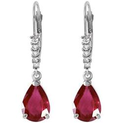 Galaxy Gold 14k Solid White Gold Leverback Earrings 3.15 ct Rubies Diamonds