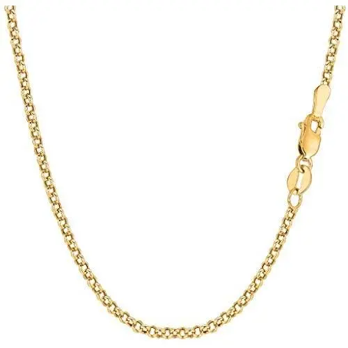 14k SOLID Yellow Gold 2.0mm, 2.3mm, 3.2mm or 4.6mm Shiny Diamond Cut Rolo Chain Necklace Or Bracelet for Pendants and Charms with Lobster-Clasp Or Spring-Ring Clasp (7'' 16'' 18'' 20'' 22'' 24'' 30”)
