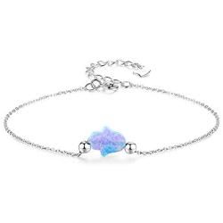 Kaletine Blue Synthetic Opal Hamsa Hand of Fatima Bracelet Sterling Silver 925 Adjustable Cable Chain 6.5''+1.5''