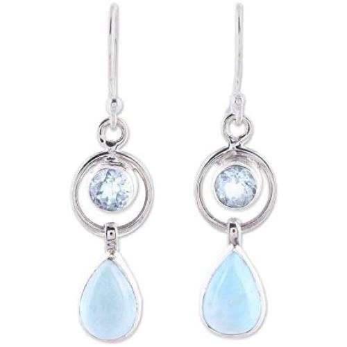 NOVICA Multi-Gem Larimar .925 Sterling Silver Dangle Earrings, Gleaming Daylight
