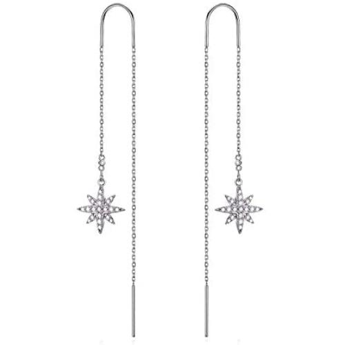 AOBOCO Sterling Silver Polaris Snowflake Thread Earrings, Crystal from Austria, Hypoallergenic North Star Dangle Drop Earrings, Fine Jewelry Gifts for Women
