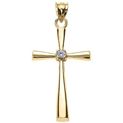 Small Solitaire Diamond Cross Pendant in 14k Yellow Gold