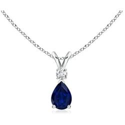 September Birthstone - Pear Blue Sapphire Teardrop Pendant Necklace for Women with Diamond in 14K White Gold (6x4mm Blue Sapphire)