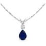 September Birthstone - Pear Blue Sapphire Teardrop Pendant Necklace for Women with Diamond in 14K White Gold (6x4mm Blue Sapphire)