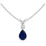 September Birthstone - Pear Blue Sapphire Teardrop Pendant Necklace for Women with Diamond in 14K White Gold (6x4mm Blue Sapphire)