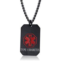 MZZJ Customizable Medical Alert ID Jewelry Stainless Steel Army Dog Tag Emergency Necklace for Men Boy,DNR Necklace,Type 1 Diabetes Neckalce,Type 2 Diabetes Necklace,Free Chain 24''-26''-28''-30''