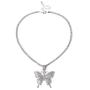 NSLS Sparkly Big Butterfly Pendant Necklaces for Women Girls Layered Gold Silver Hip Hop Chain Rhinestone Choker Necklace Party Jewelry Gifts