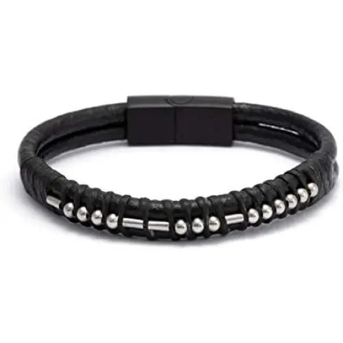 MEMGIFT Bad Ass Morse Code Leather Bracelets for Men Funny Inspirational Gifts for Her Mom Son Daughter Sister Best Friend Beads Wrap Bracelet